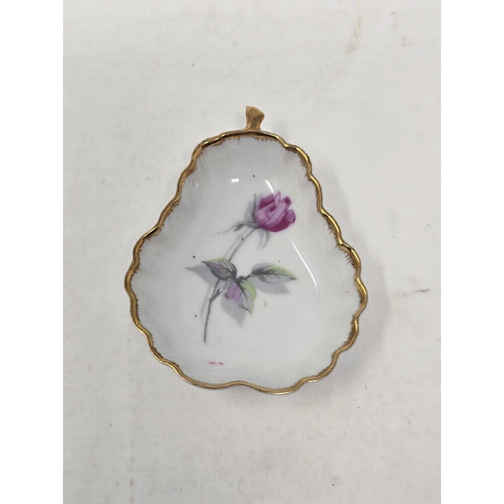 Vintage Gold Rim Pink Rose Pineapple Porcelain Trinket Ring Catch Dish MCM Japan